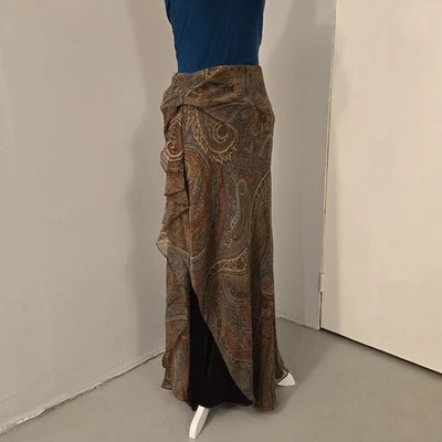VTG LAUREN Ralph Lauren Layered Maxi Skirt Velvet with Silk Paisley Cascade 10 - Image 1 of 4