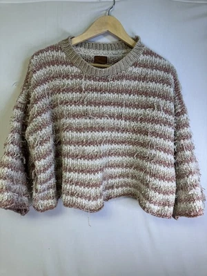 Suéter POL Grande Rayas Rosa Crema Boucle Tejido Gran Tamaño Recortado Envejecido Foto 1 de 4