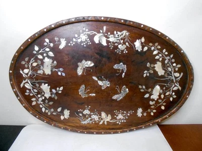 Ancien grand plateau en bois et marqueterie de nacre Vietnam Chine Asie - Photo 1/4