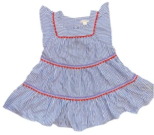 Crewcuts J. Crew Girls 4 Dress Ruffle Sleeve Striped Ric Rac Tiered EUC - Picture 1 of 7