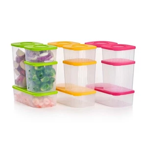 Juego de 12 contenedores de alimentos Tupperware Fresh N Cool pequeños medianos grandes rectangulares nuevos - Imagen 1 de 2