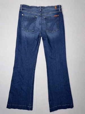 Pantalones de mezclilla elásticos lavados oscuros 7 For All Mankind Dojo acampanados para mujer 32 32x31 Foto 1 de 4