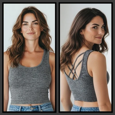 Sujetador deportivo acolchado/top corto para dama en gris carbón Ex Zobha en tallas 8 10 12 14 Foto 1 de 4