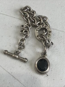 AGATHA Paris Bracelet Silver Plated Chunky Oval Link Toggle Clasp Black Charm - Picture 1 of 4
