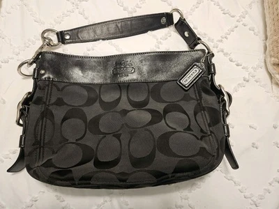 Bolso Hobo Coach Auténtico F12657 Zoe Mediano Gris Jacquard, Cuero Negro Foto 1 de 4