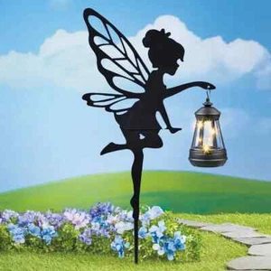 Tinkerbell Fairy Metal Shadow Silhouette Garden Stake w/ Solar LED Lantern - Picture 1 of 1