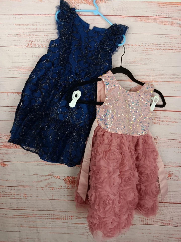 Kensie Niña Conjunto De 2 Vestidos Niñas Niños Talla 5 Sin Mangas Rosa/Azul Lentejuelas Floral Foto 1 de 4