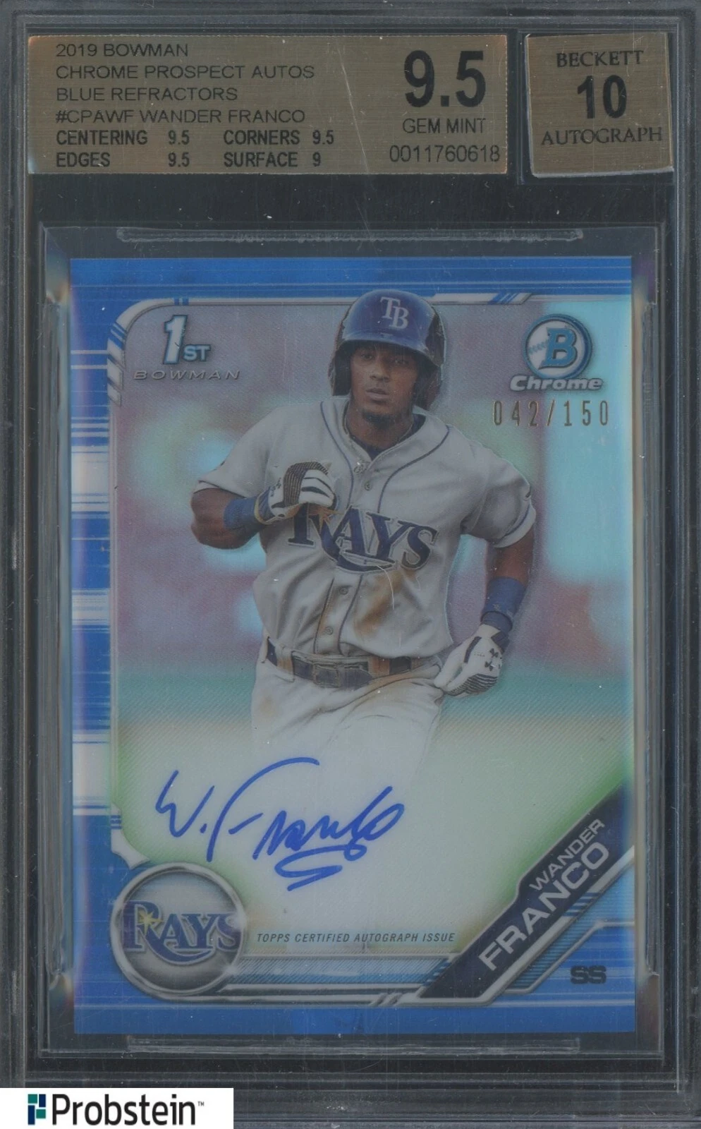 Wander Franco 2019 Bowman #CPA-WF Chrome Prospect Auto - Blue 
