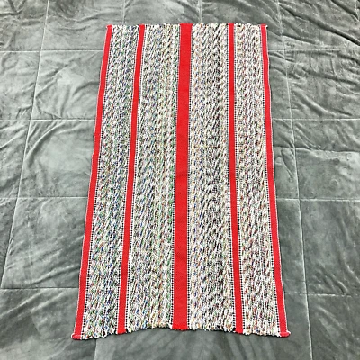 Vintage Striped Rag Rug 41x23" Colorful Beige Farmhouse Country Cabin Entry Way - Image 1 of 4