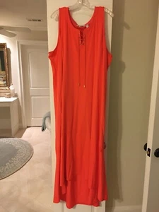 ISAAC MIZRAHI LIVE! REGULAR LACE-UP NECK HI-LOW MAXI DRESS CORAL A288664 SZ 2X - Picture 1 of 11