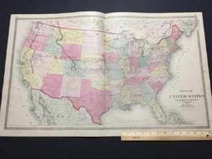 1872 MAP UNITED STATES, "LEWIS & CLARK & HELL'S GATE PASS" WARNER BEERS,RAILROAD - Picture 1 of 12