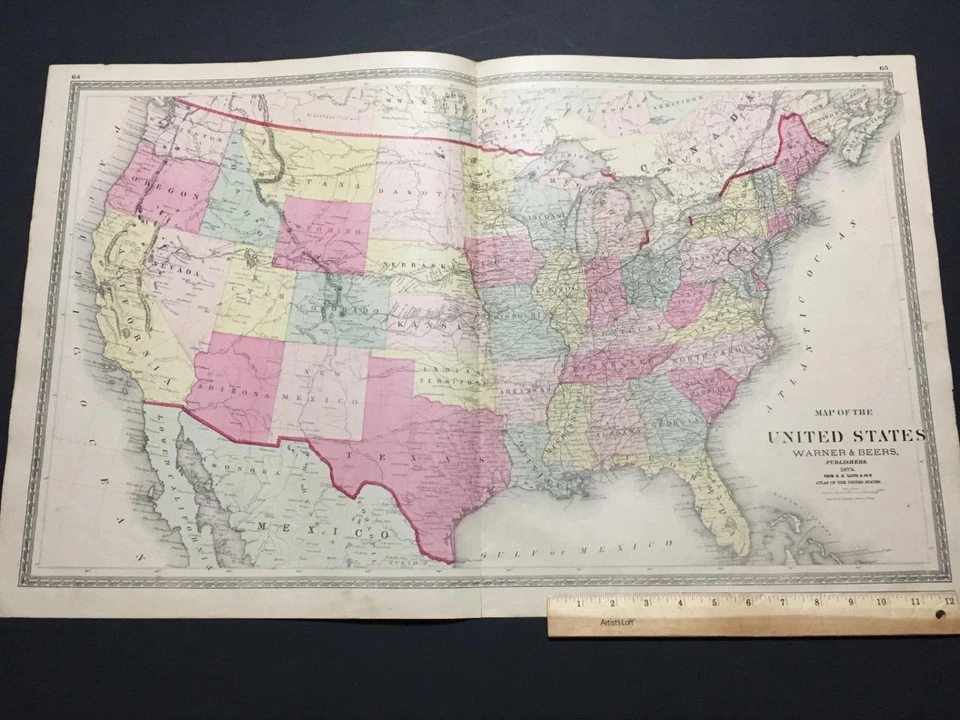 1872 MAP UNITED STATES, "LEWIS & CLARK & HELL'S GATE PASS" WARNER BEERS,RAILROAD - Image 1 of 4