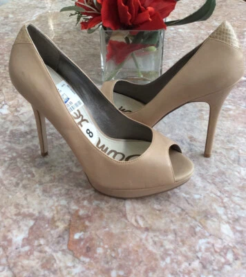 New Sam Edelman Ella Women's Nude Leather Peep Toe Platform Pumps Size US 8M/39 - Image 1 of 4