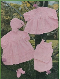 Baby Knitting Pattern copy Dress Jacket Bonnet Bootees Vest Pants 3 Ply - Picture 1 of 2
