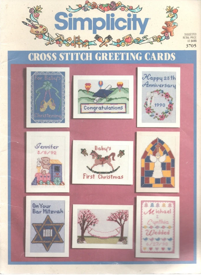 SIMPLICITY Cross Stitch Greeting Card Pattern Booklet 3705  Vintage 1992 PB - Image 1 of 1