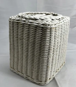 Vintage Kleenex Box Cover Pink Wicker Woven Rattan Tissue Box Holder 1970,s - Picture 1 of 7