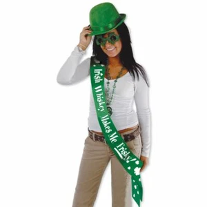 St Patrick's Day Whiskey Make Me Frisky Satin Sash St Patrick's Day Accessories - Picture 1 of 1