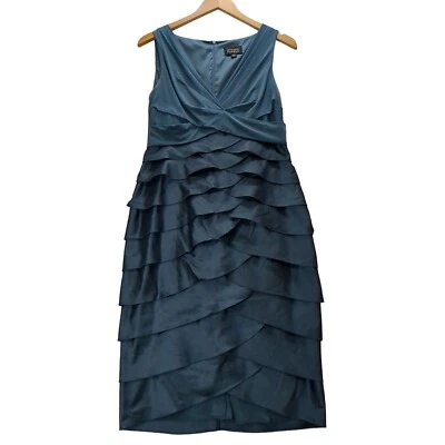 Adrianna Papell Cocktail Dress Womens 8 Blue Sleeveless Flutter Tiered Formal - Image 1 of 4