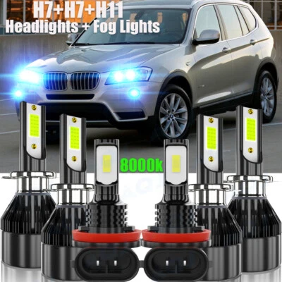 For BMW X3 2004 2005-2014 LED Headlight Hi/Lo + Fog Light Bulbs Combo Kit blue Foto 1 de 4