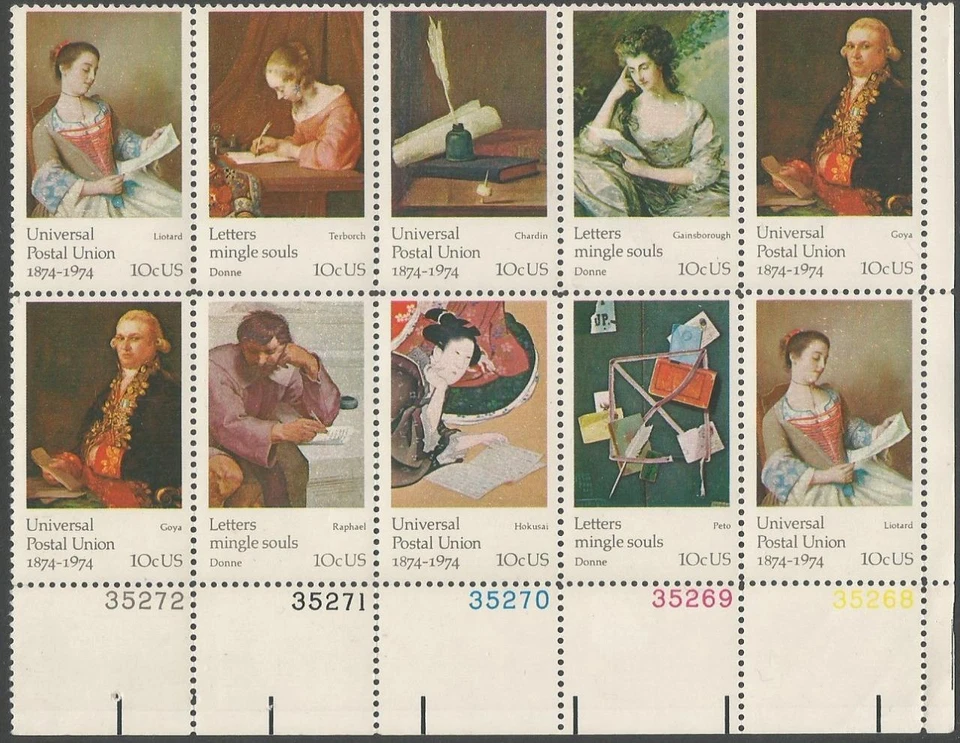 Plate Block of 10 - Scott 1530-37 - 10 cent - Universal Postal Union - 1974  MNH - Image 1 of 1