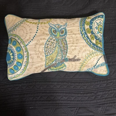 Cynthia Rowley Beaded And Emborderied Owl Pillow 20x12. - Image 1 of 3
