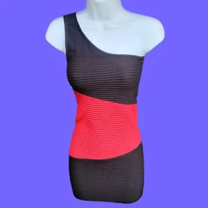 VINTAGE Y2K BEBE Asymmetrisches Bandage Bodycon Kleid Schwarz Rot Medium Club... - Bild 1 von 3