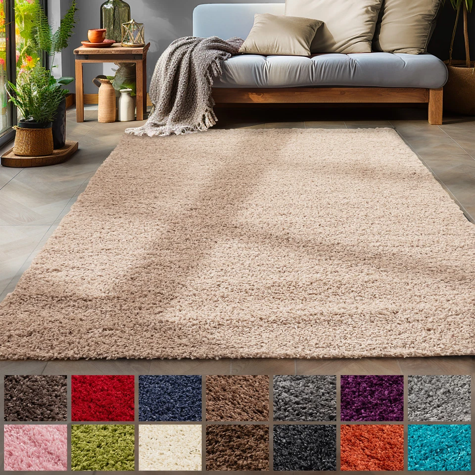 Einfarbig Hochflor Shaggy Teppich Wohnzimmer Langflor versch. farben und größen - Bild 1 von 1