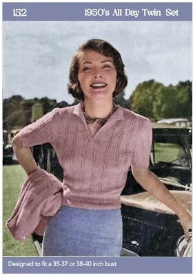 1950s All Day Twin Set Knitting Pattern in Two Sizes - Image 1 of 3