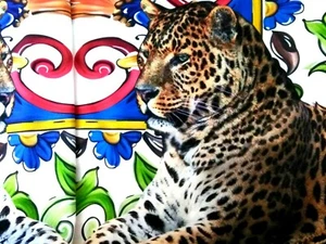 Pair decorative pillows left and right Leopard  20"x20" Designer Fabric DG - Picture 1 of 10