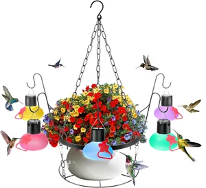 Solar Hummingbird Feeders for Outdoors with Hanging Planter(11 Inch),Black Hangi - Picture 1 of 12