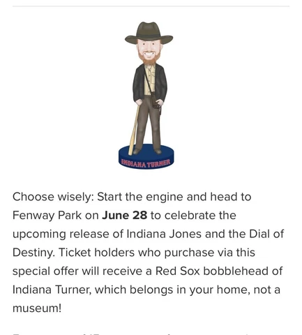 Indiana Jones Justin Turner Bobblehead Red Sox SGA 6/28/2023 Fenway Cover