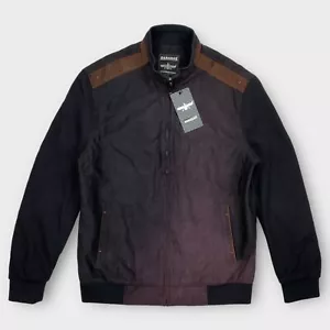 Chaqueta Barabas Para Hombre Extra Grande Negra Bombardero Acolchada Mezcla de Lana Cremallera Tejido Manga - Imagen 1 de 14