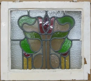 FLORAL OLD ENGLISH LEADED STAINED GLASS WINDOW 19.5" X 17.25" - Picture 1 of 3