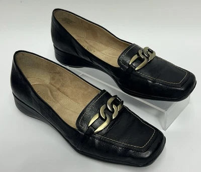 Mocasín Vintage y2k Clásico Cadena Oro Negro Talla 8 Antiguo Dinero Academia Cuadrado  Foto 1 de 4