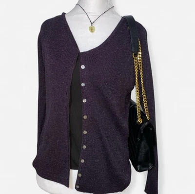 Cárdigan Suéter Y2K Petite Sophisticate Púrpura Cintura Acanalada Talla S Con Botones Foto 1 de 4