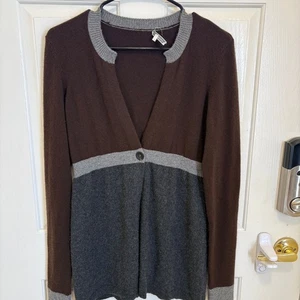 Vince 100% Cashmere Brown Grey Color Block Sweater Cardigan - Picture 1 of 4