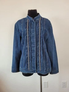 Vintage Live A Little Denim Jean Jacket Western 90s Rodeo Cowgirl Ranch Women XL - Picture 1 of 12