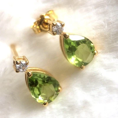 14K Yellow Gold Enchanting Summer Earrings | Natural Peridot & CZ EL GRECO - Image 1 of 4