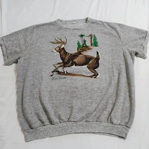 Vintage 80s-90s Short Sleeve Sweatshirt Bow Hunter Deer Nature Super Soft XL - Picture 1 of 7
