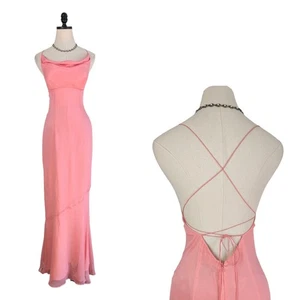 Vintage Prom Dress Maxi Gown Silk Slip Fairy Y2K Sheer Chiffon Guest Glam Pink 2 - Picture 1 of 15