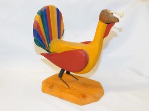 Vintage Hand Carved Wooden Hand Painted Primitive Folk TURKEY Figurine 8" OOAK - Picture 1 of 9