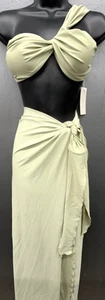 Musera Swimsuit Wrap L Pistachio Green Long Coverup Asymmetrical Twist Top New - Picture 1 of 9