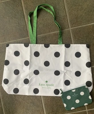 KATE SPADE LARGE BLACK WHITE POLKA DOT BAG & POUCH REUSABLE TOTE SHOP PURSE - Image 1 of 4