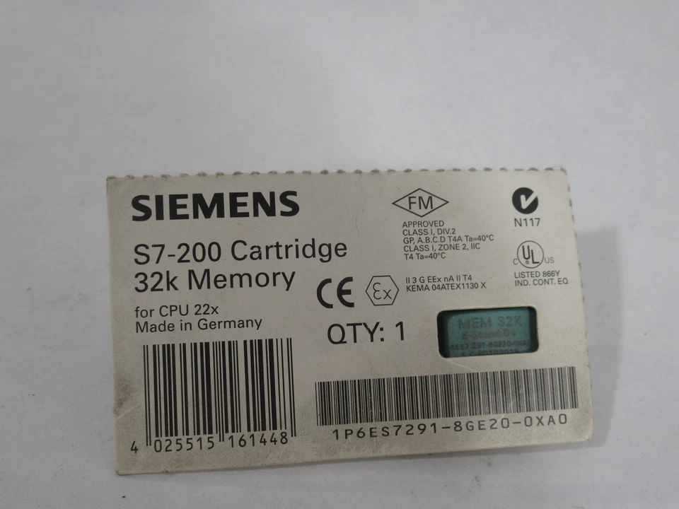 Siemens 6ES7291-8GE20-0XA0 S7-200 32K Memory Cartridge for CPU 22X NEW - Image 1 of 1