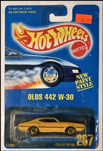 Paquete completo de tarjetas azules Hot Wheels Yellow Olds 442 W-30 5 radios #267 problemas - Imagen 1 de 1