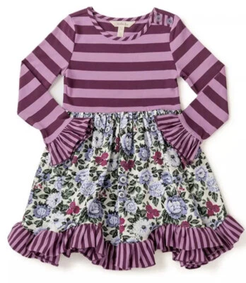 Matilda Jane Size 12 Wise One Dress Purple Stripes Floral Choose Your Own Path - Image 1 of 4