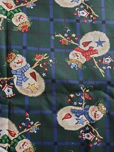 Snowman Birdhouse Plaid Cotton Fabric Quilt Craft Green Red White 46"W 1 yrd - Picture 1 of 2