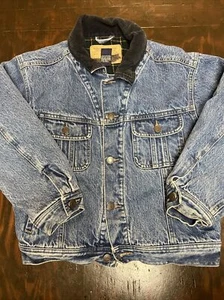 Gap Kids Large Youth Junior Denim Blue Jean Fleece Lined Jacket Corduroy Collar - Picture 1 of 10