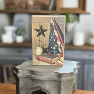 Primitive Farmhouse Billy Jacob's God and Country Block Shelf Sitter - Picture 1 of 3