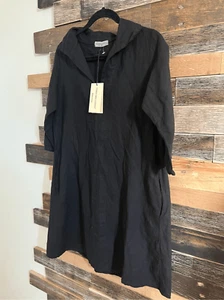 Terzo Millennio NWT Women's Linen cotton Dress Black pockets Italy Size S - Picture 1 of 6